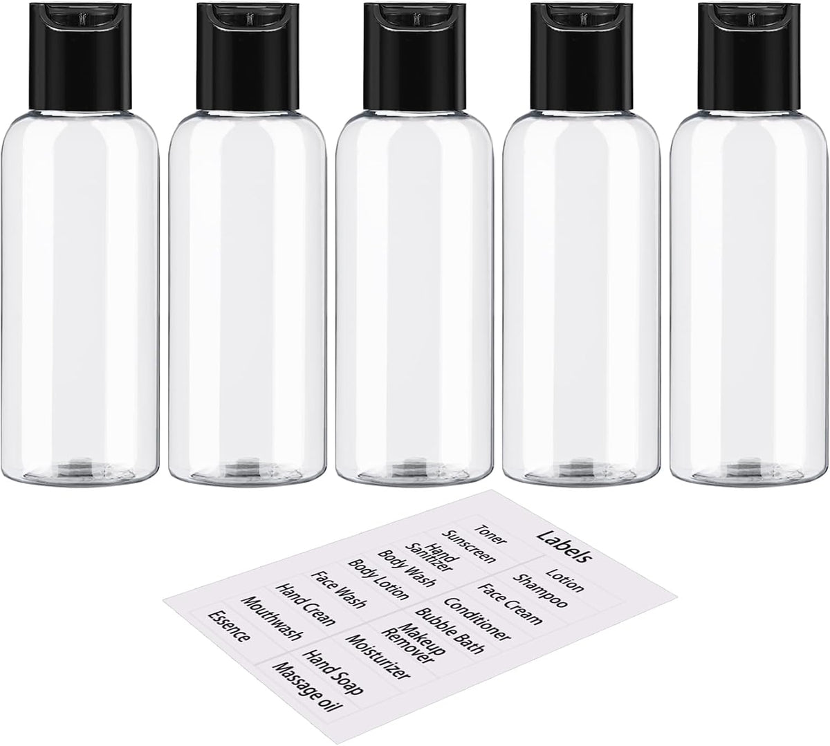 DNSEN 5 Pack 3.4 oz Travel Bottles for Toiletries TSA Approved Leakproof Plastic Empty Travel Size Bottles Containers with Labels