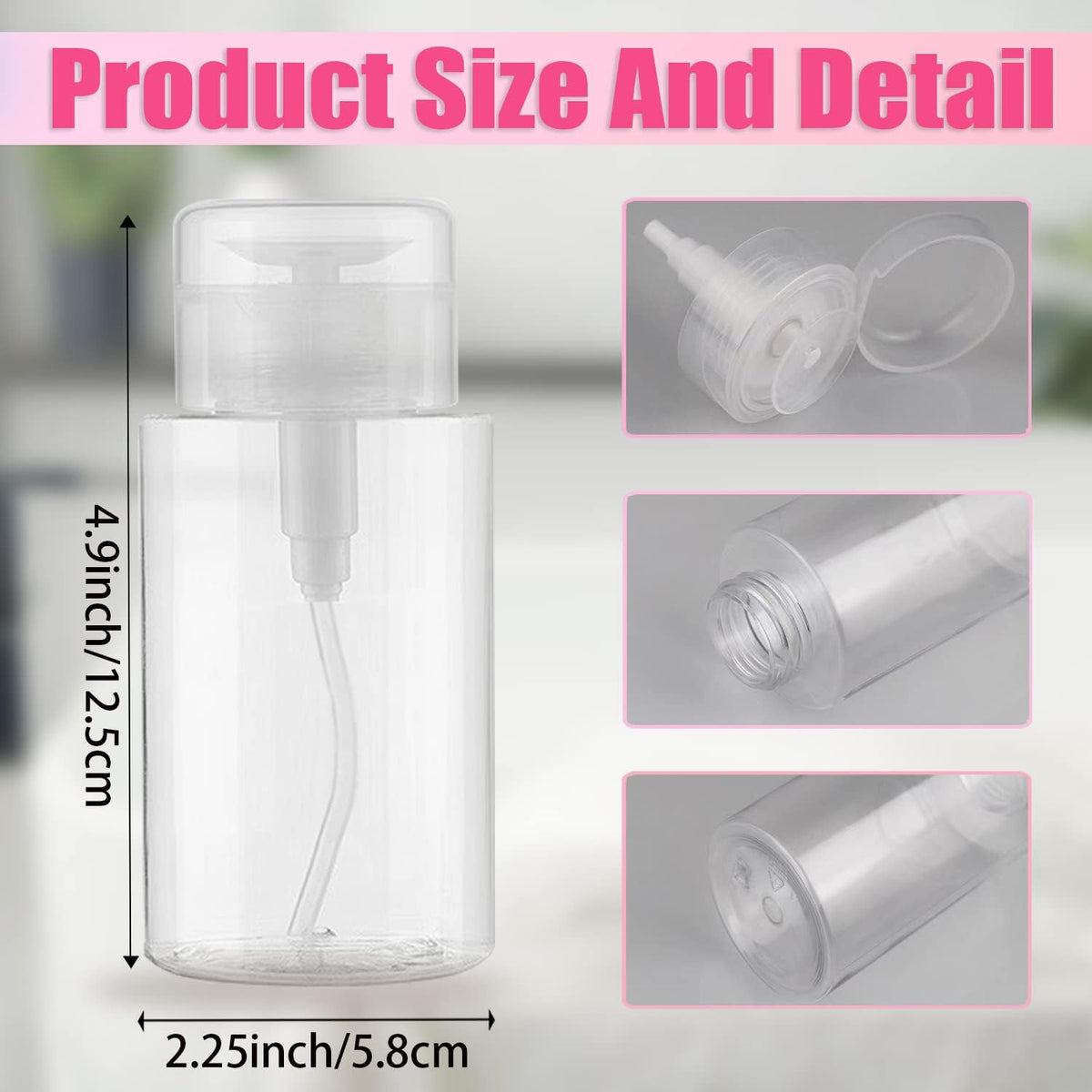 DNSEN 3 Pack Push Down Pump Dispenser Empty Push Top Bottles Containers for Nail Polish Makeup Remover Micellar Water Facial Toner 6.7oz/200ML