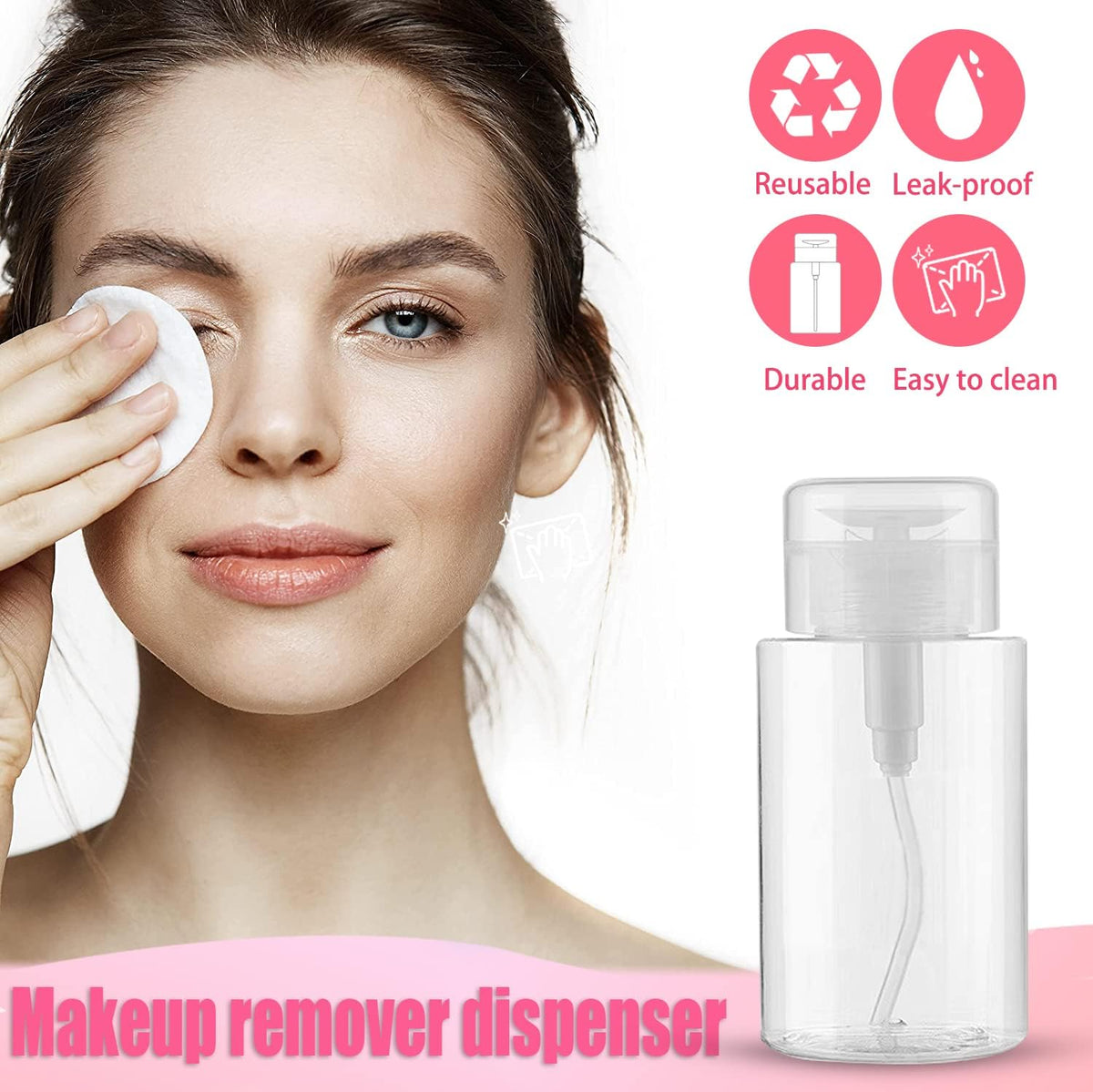 DNSEN 3 Pack Push Down Pump Dispenser Empty Push Top Bottles Containers for Nail Polish Makeup Remover Micellar Water Facial Toner 6.7oz/200ML