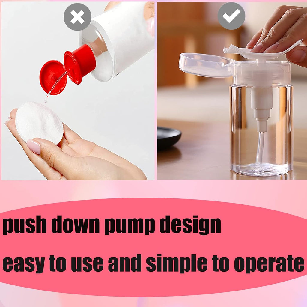 DNSEN 3 Pack Push Down Pump Dispenser Empty Push Top Bottles Containers for Nail Polish Makeup Remover Micellar Water Facial Toner 6.7oz/200ML