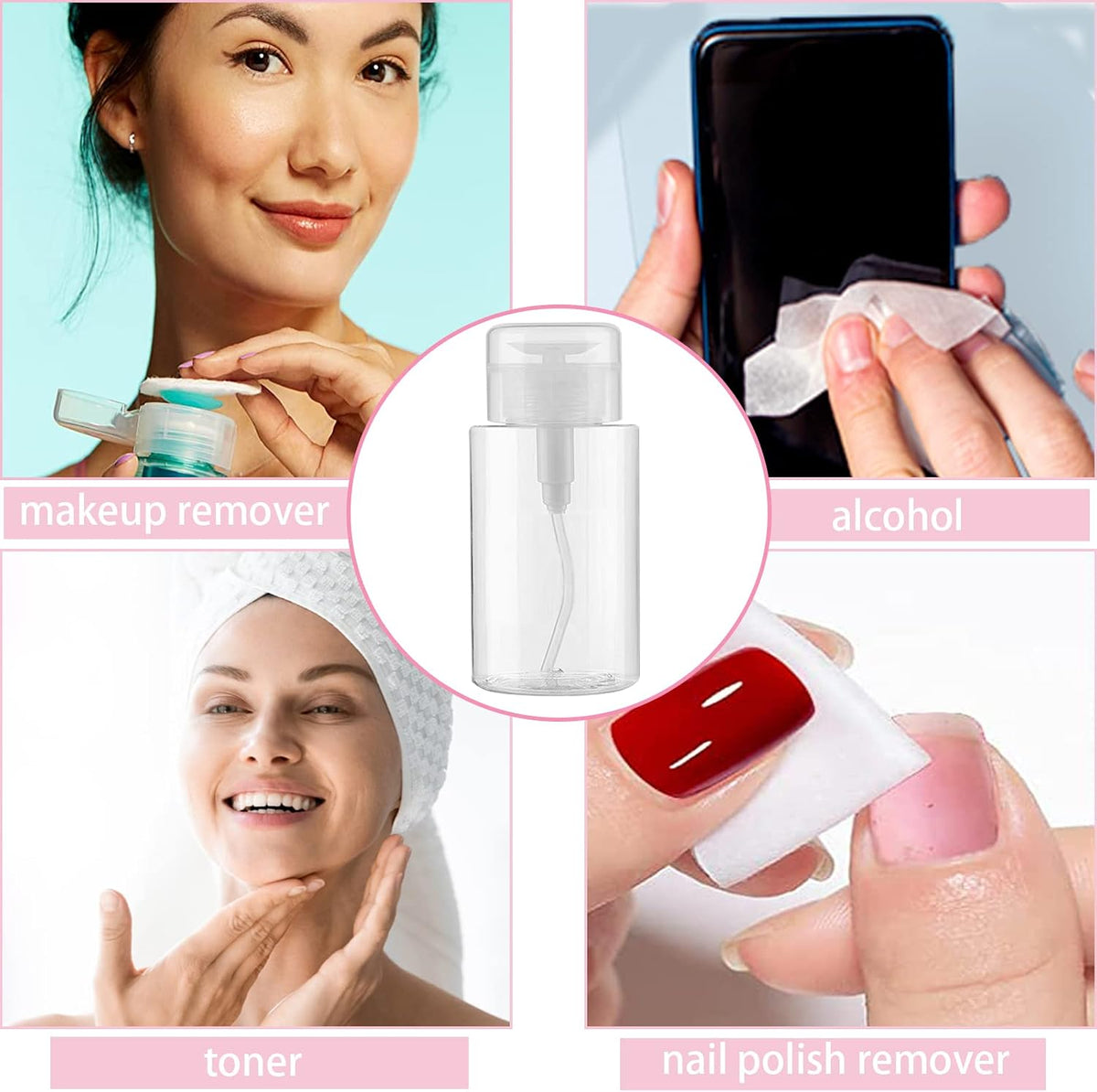 DNSEN 3 Pack Push Down Pump Dispenser Empty Push Top Bottles Containers for Nail Polish Makeup Remover Micellar Water Facial Toner 6.7oz/200ML