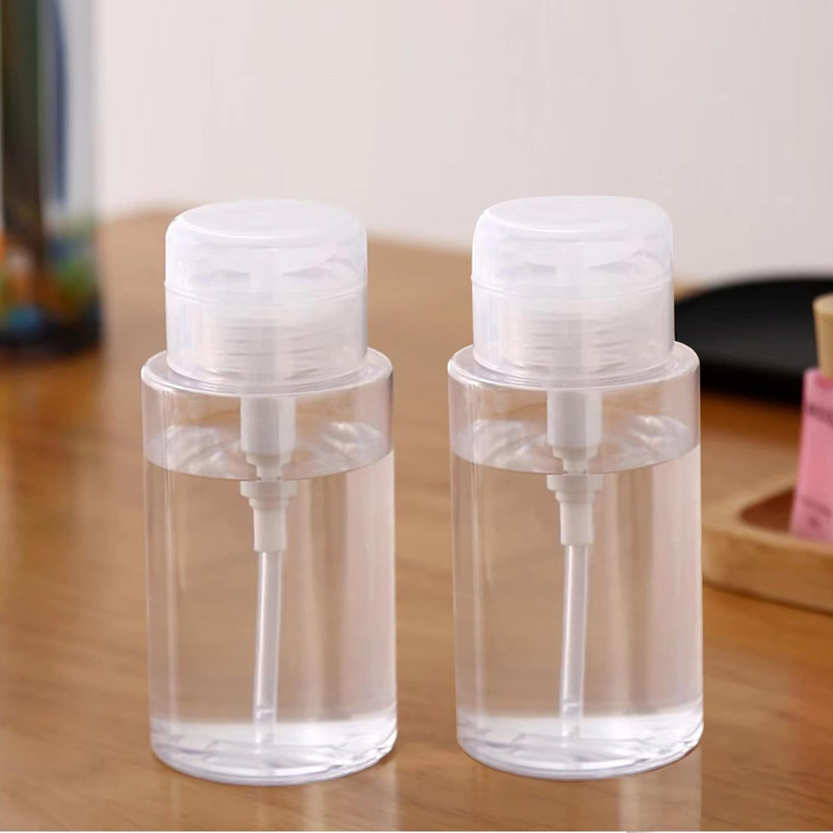DNSEN 3 Pack Push Down Pump Dispenser Empty Push Top Bottles Containers for Nail Polish Makeup Remover Micellar Water Facial Toner 6.7oz/200ML