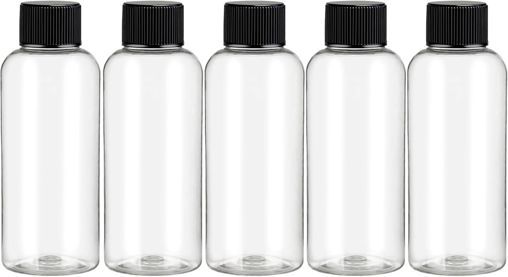 DNSEN Travel Bottles for Toiletries 3.4 oz Travel Size Mouthwash Bottles with Black Screw Cap, BPA Free Leak-Proof Portable Liquid Container 5 pack