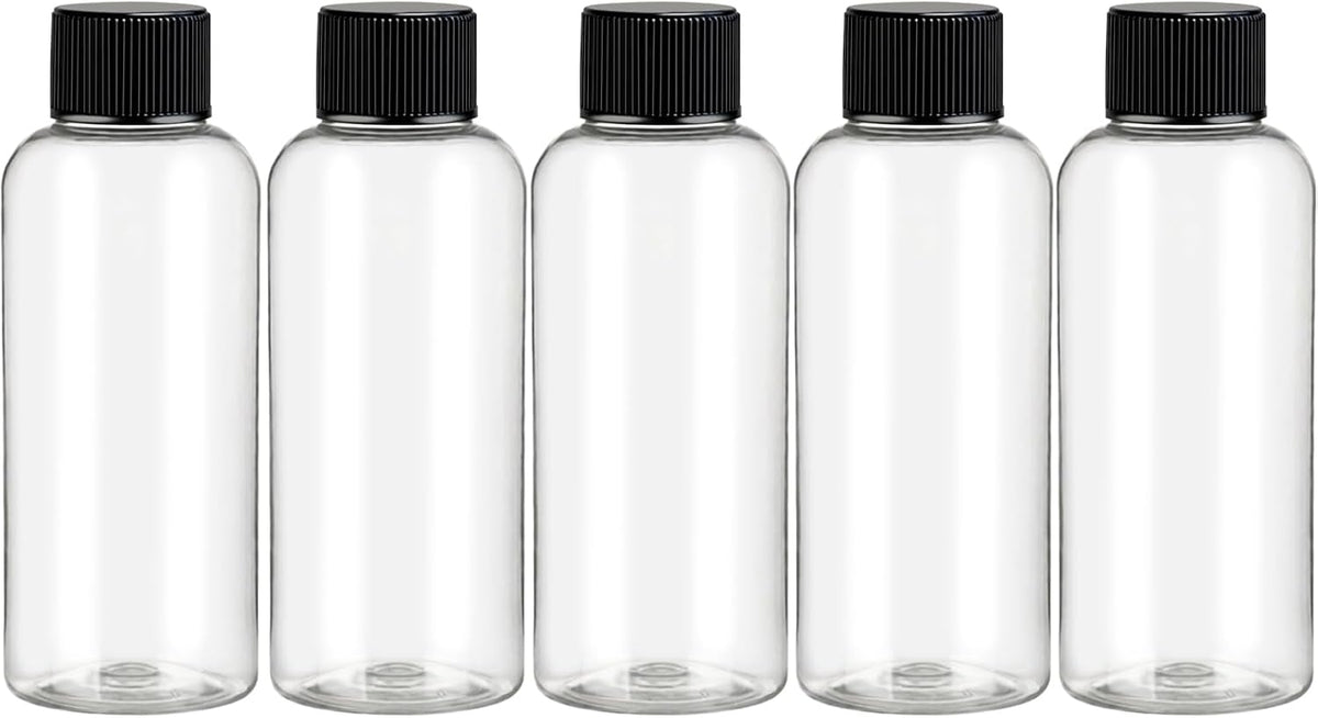 DNSEN Travel Bottles for Toiletries 3.4 oz Travel Size Mouthwash Bottles with Black Screw Cap, BPA Free Leak-Proof Portable Liquid Container 5 pack