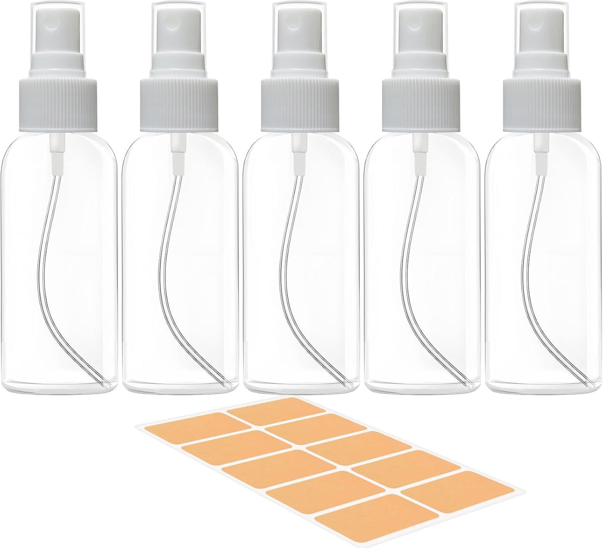 DNSEN 5 Pack 3.4 oz Travel Spray Bottles TSA Approved Fine Mist Travel Size Spray Bottle for Liquids Refillable Empty Clear Plastic Bottles with Labels