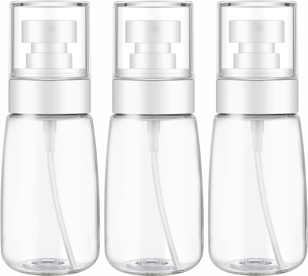 DNSEN 3 Pack 2oz/60ml Empty Fine Mist Clear Travel Size Spray Bottles Refillable Mini Water Sprayer for Hair Styling, Facial Mist, House Plants ,Cosmetics