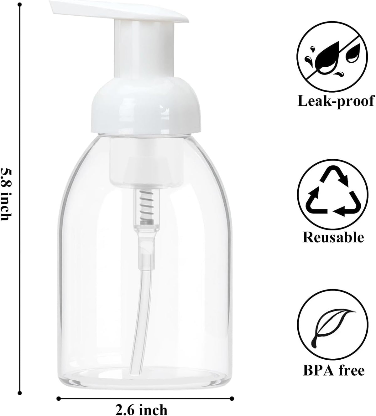 3 Pack 8oz Foaming Soap Dispenser Refillable Pump Bottle BPA Free Clear Plastic Refillable Pump Bottle Empty Containers for Liquid Shampoo and Hand Soap