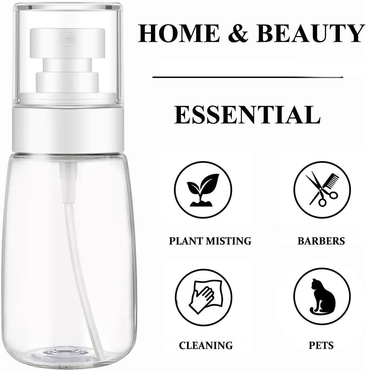 DNSEN 3 Pack 2oz/60ml Empty Fine Mist Clear Travel Size Spray Bottles Refillable Mini Water Sprayer for Hair Styling, Facial Mist, House Plants ,Cosmetics