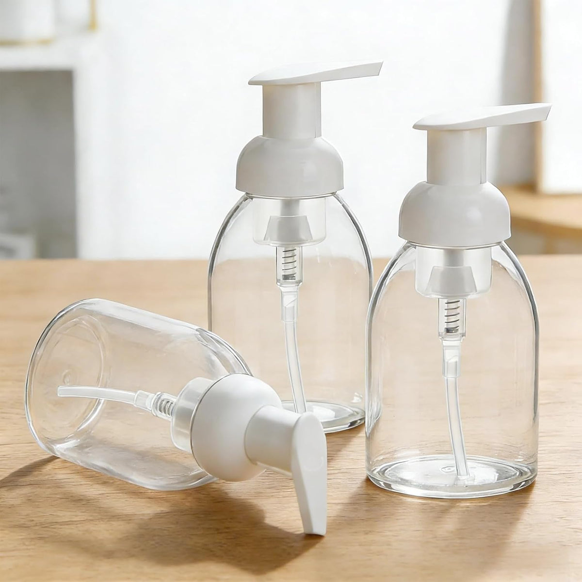 3 Pack 8oz Foaming Soap Dispenser Refillable Pump Bottle BPA Free Clear Plastic Refillable Pump Bottle Empty Containers for Liquid Shampoo and Hand Soap