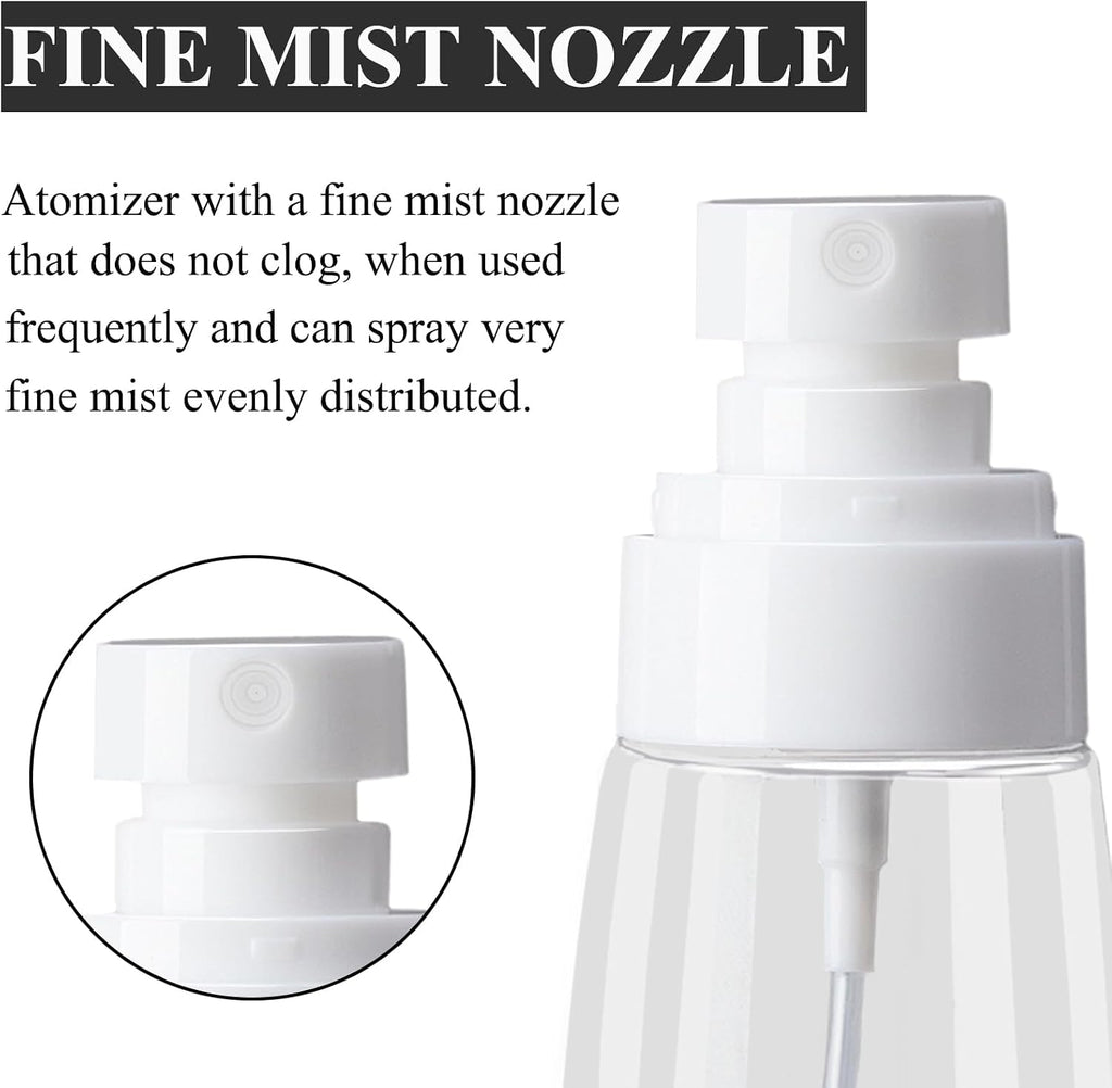 DNSEN 3 Pack 2oz/60ml Empty Fine Mist Clear Travel Size Spray Bottles Refillable Mini Water Sprayer for Hair Styling, Facial Mist, House Plants ,Cosmetics
