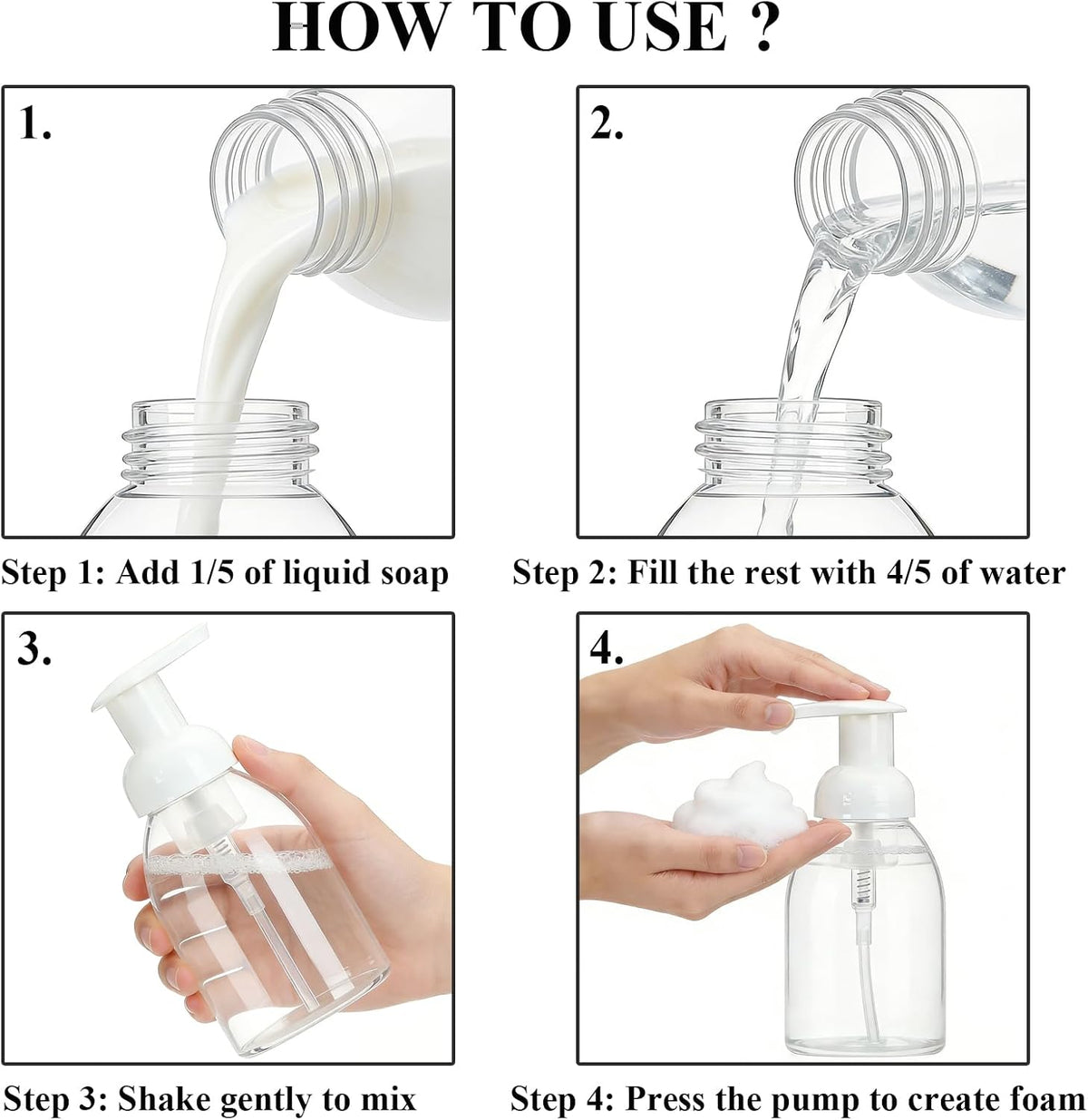 3 Pack 8oz Foaming Soap Dispenser Refillable Pump Bottle BPA Free Clear Plastic Refillable Pump Bottle Empty Containers for Liquid Shampoo and Hand Soap