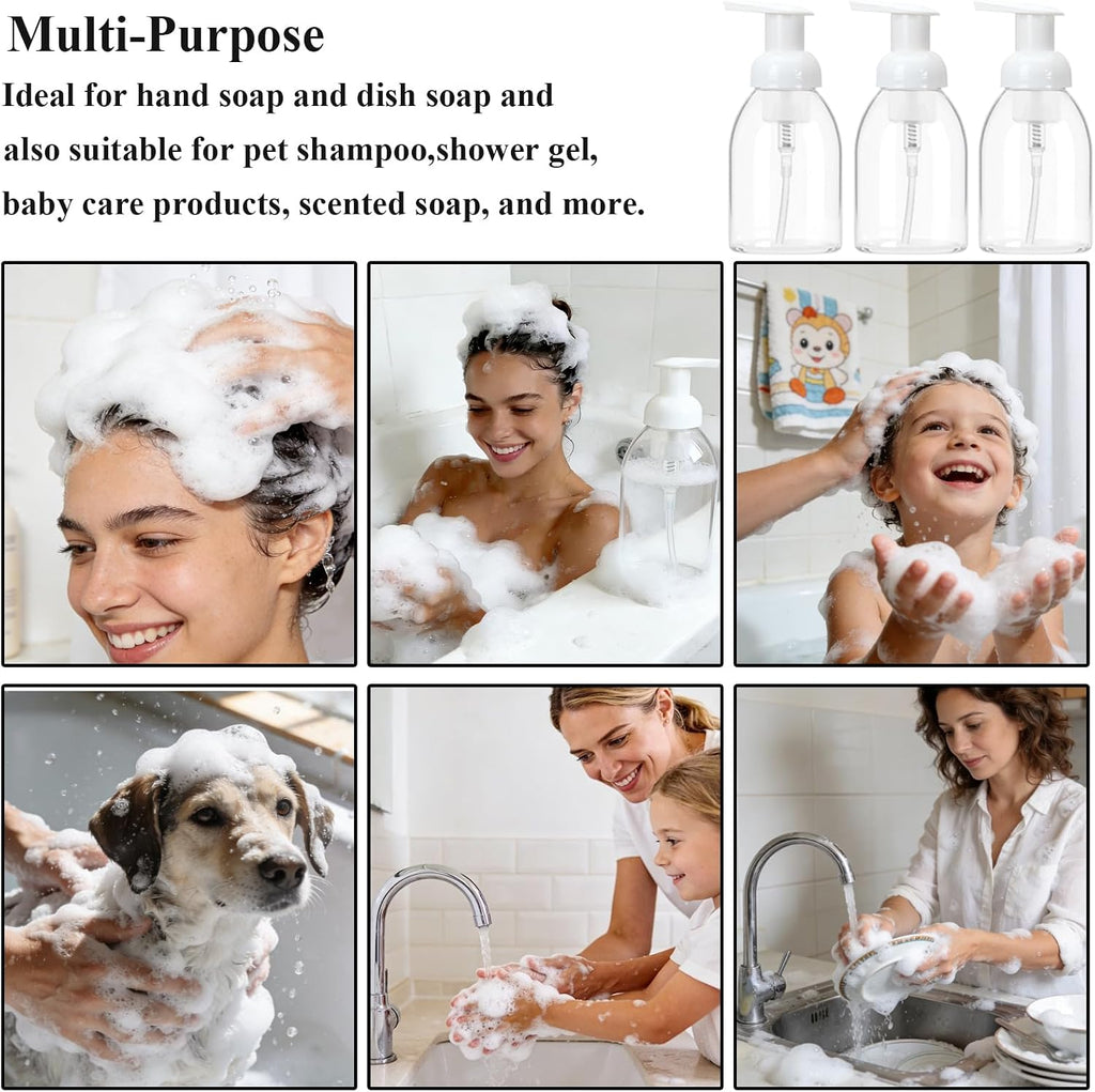 3 Pack 8oz Foaming Soap Dispenser Refillable Pump Bottle BPA Free Clear Plastic Refillable Pump Bottle Empty Containers for Liquid Shampoo and Hand Soap