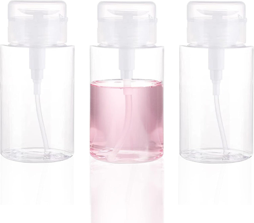 DNSEN 3 Pack Push Down Pump Dispenser Empty Push Top Bottles Containers for Nail Polish Makeup Remover Micellar Water Facial Toner 6.7oz/200ML