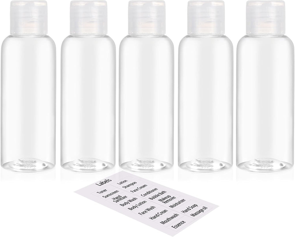 DNSEN 5 Pack 3.4oz Empty Plastic Travel Bottles for Toiletries TSA Approved Leak Proof Clear Squeezable Travel Size Containers Travel Essentials Accessories