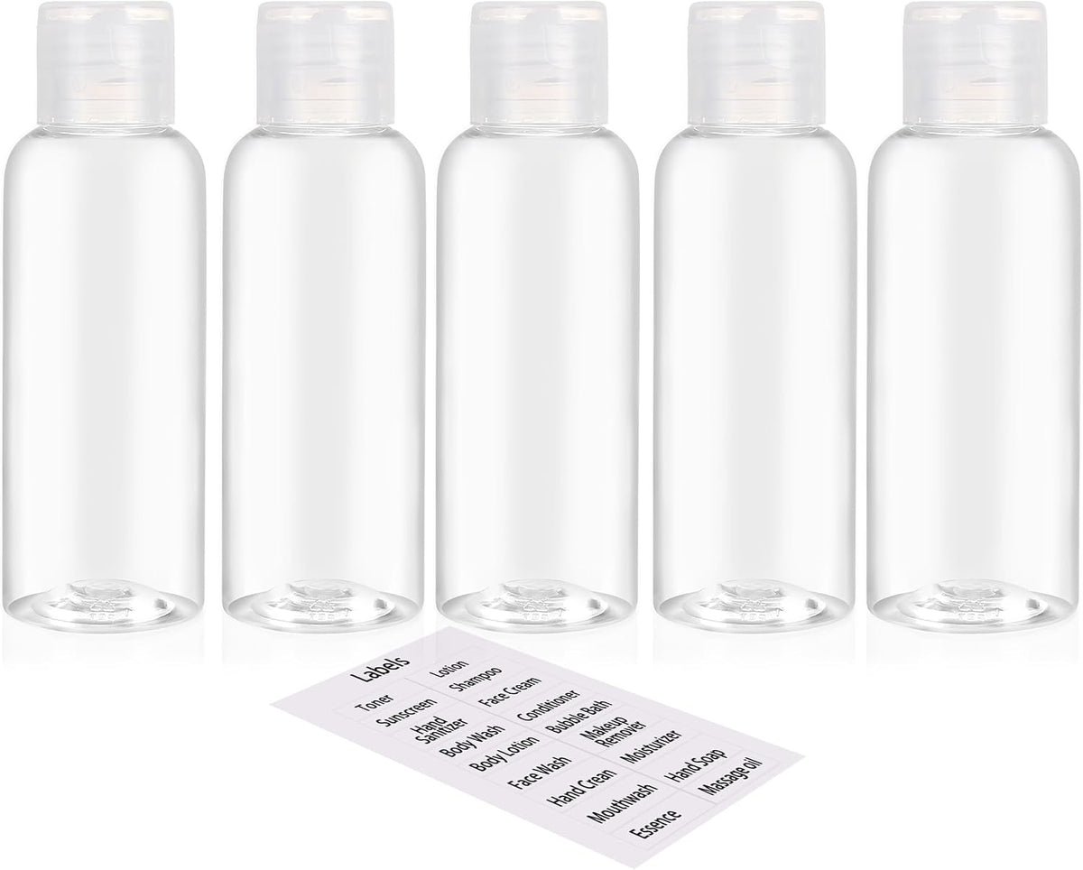 DNSEN 5 Pack 3.4oz Empty Plastic Travel Bottles for Toiletries TSA Approved Leak Proof Clear Squeezable Travel Size Containers Travel Essentials Accessories