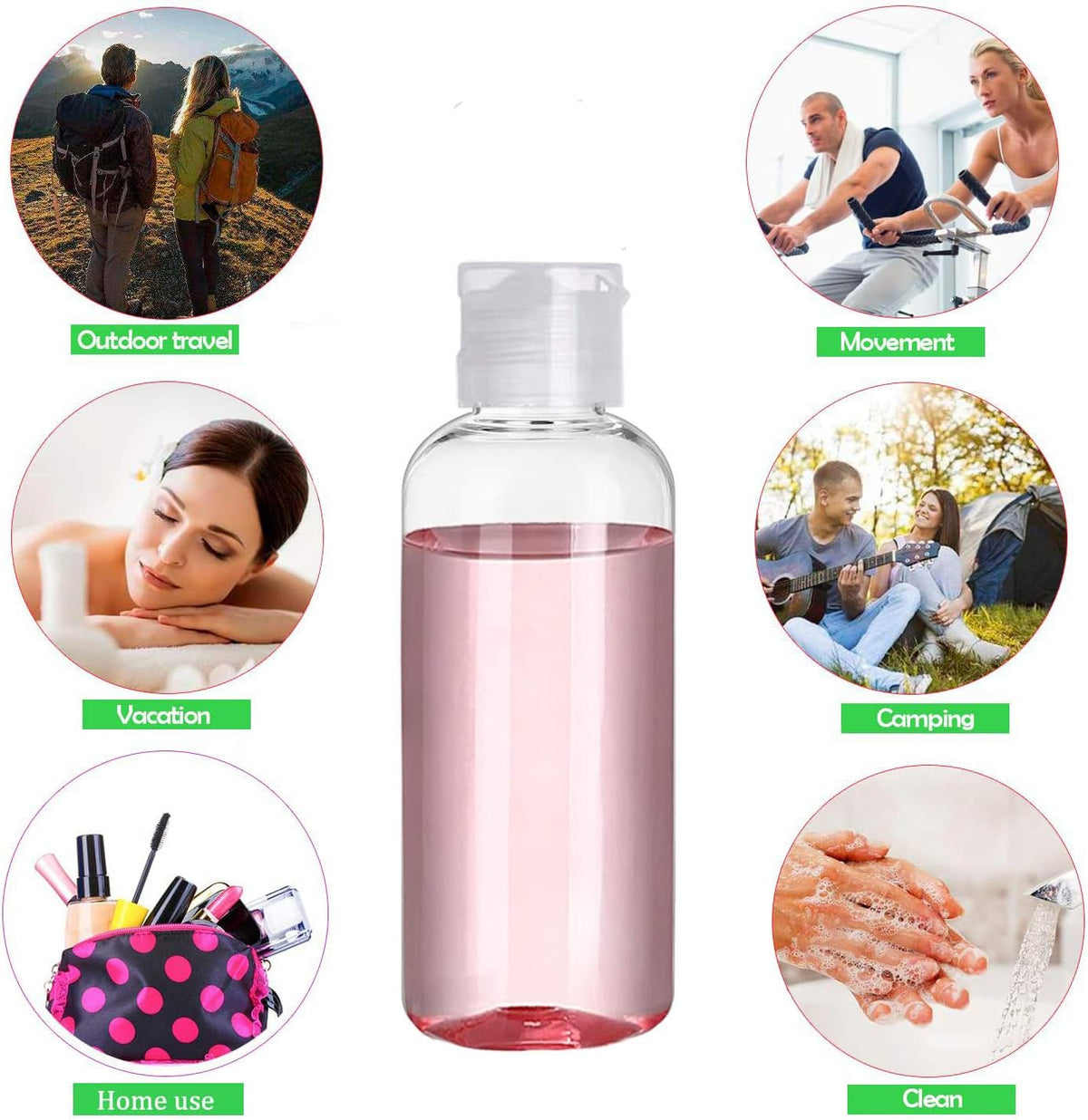 DNSEN 5 Pack 3.4oz Empty Plastic Travel Bottles for Toiletries TSA Approved Leak Proof Clear Squeezable Travel Size Containers Travel Essentials Accessories